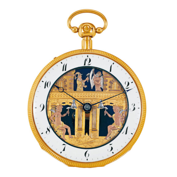Swiss gold with Jacquemarts and automaton scene Circa 1810