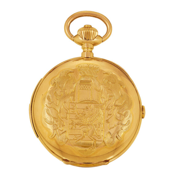 Large Swiss 18k gold repeater with chronograph Circa 1900 Large Swiss 18k gold repeater with chronograph Circa 1900