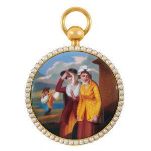 Swiss gold repeater with pearls and center seconds Circa 1820