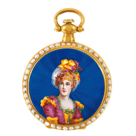 Swiss silver gilt with pearl set fob watch Circa 1875