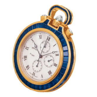 French 18k gold, sapphire and diamond-set watch Circa 1980