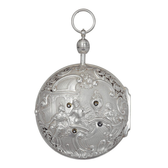 English silver repoussé repeating coach watch Circa 1740 English silver repoussé repeating coach watch Circa 1740