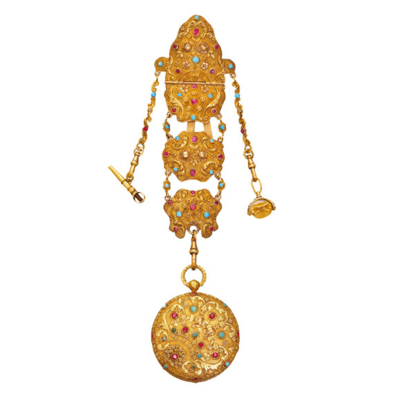 Swiss gold, ruby spinel and turquoise-set watch Circa 1830