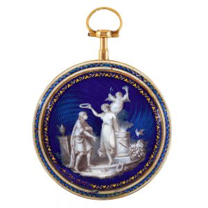 French 18k gold watch with translucent blue enamel Circa 1785