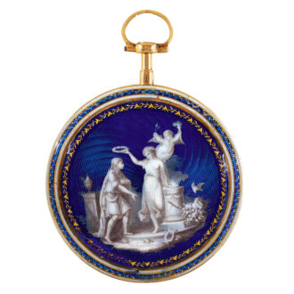 French 18k gold watch with translucent blue enamel Circa 1785