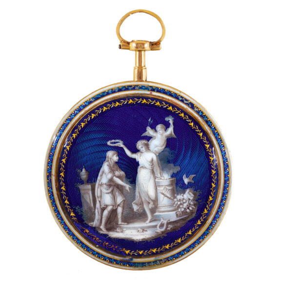 French 18k gold watch with translucent blue enamel Circa 1785