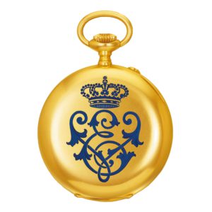 Swiss gold watch with dark blue enamel crown Circa 1915