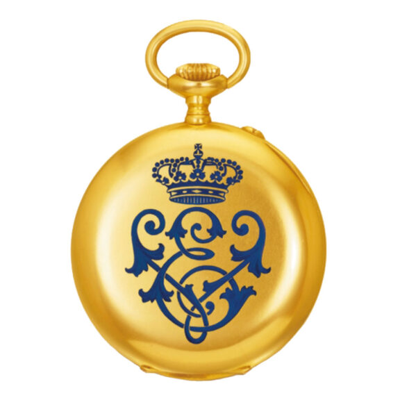 Swiss gold watch with dark blue enamel crown Circa 1915