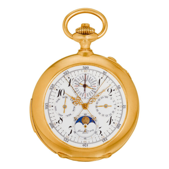Swiss 18k yellow gold complicated pocket watch Circa 1905