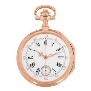 Swiss gold keyless pocket watch with chronograph Circa 1883
