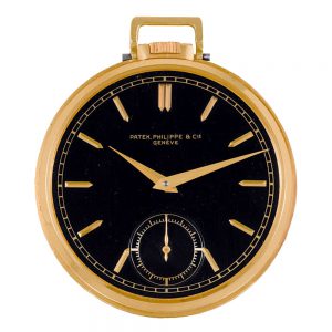 Swiss 18k gold keyless dress watch with black dial Circa 1950