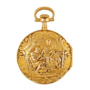 Swiss gold quater repeater with repoussé case Circa 1895
