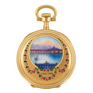 Swiss gold, enamel keyless lady's pendant watch Circa 1914