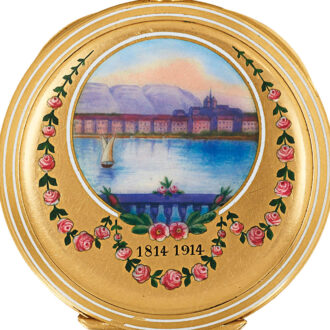 Swiss gold, enamel keyless lady's pendant watch Circa 1914 Swiss gold, enamel keyless lady's pendant watch Circa 1914