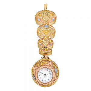 Swiss vari coloured gold ball shaped pendant watch Circa 1900