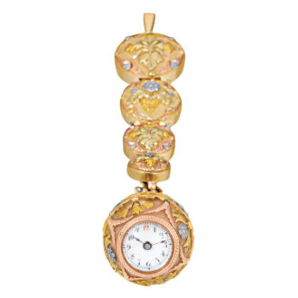 Swiss vari coloured gold ball shaped pendant watch Circa 1900