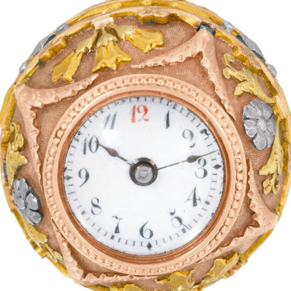 Swiss vari colored gold ball shaped pendant watch Circa 1900 Swiss vari colored gold ball shaped pendant watch Circa 1900