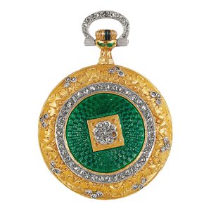 Swiss gold, enamel and diamond pendant watch Circa 1905