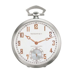 Swiss platinum open faced dress watch with chain Circa 1930