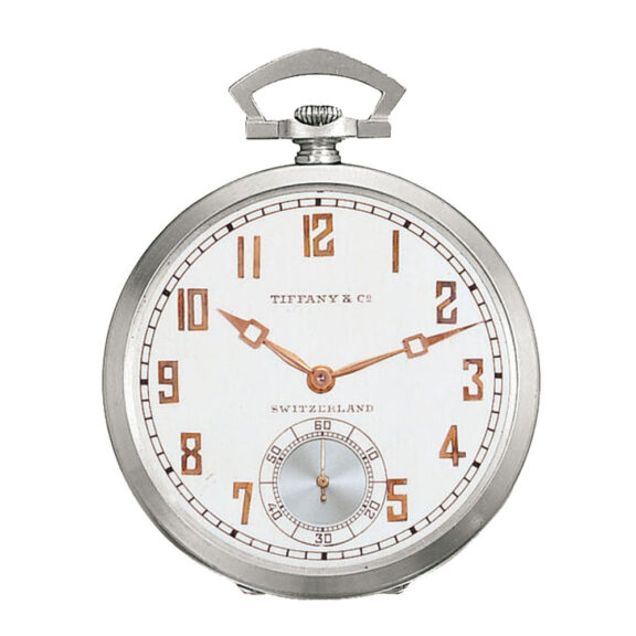 Swiss platinum open faced dress watch with chain Circa 1930