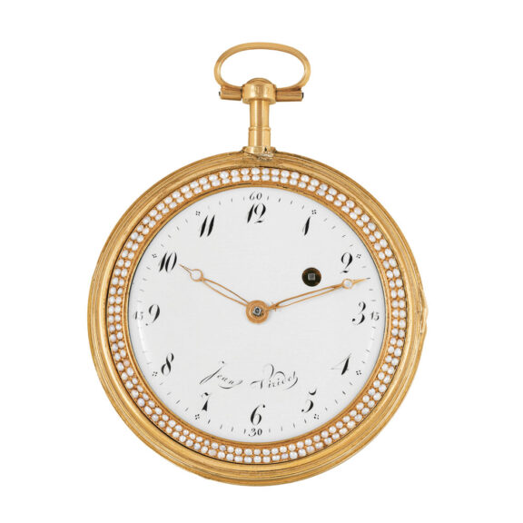 Swiss gilt metal verge watch with enamel scene Circa 1795 Swiss gilt metal verge watch with enamel scene Circa 1795