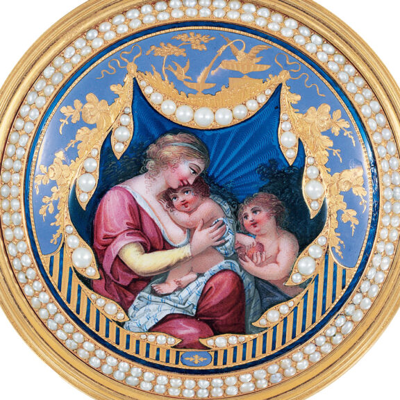 Swiss gilt metal verge watch with enamel scene Circa 1795 Swiss gilt metal verge watch with enamel scene Circa 1795
