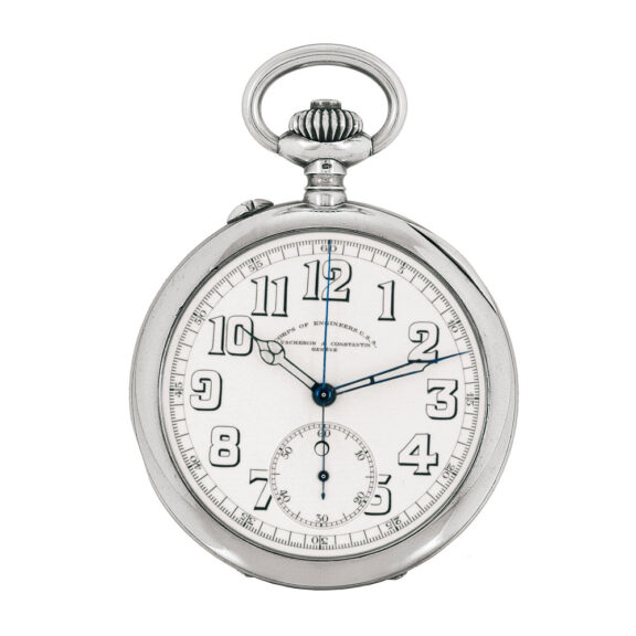 Swiss silver keyless pocket watch with chronograph Circa 1918