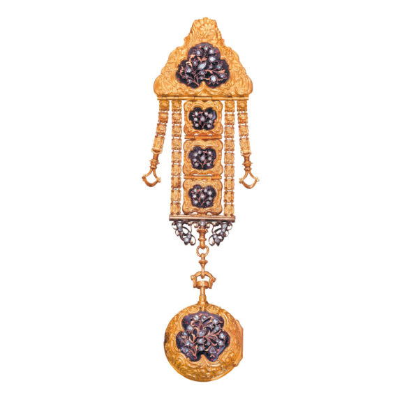 Swiss gold and diamond-set watch with chatelaine Circa 1765