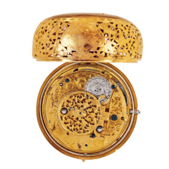 English 22k gold hour-striking clock watch Circa 1703