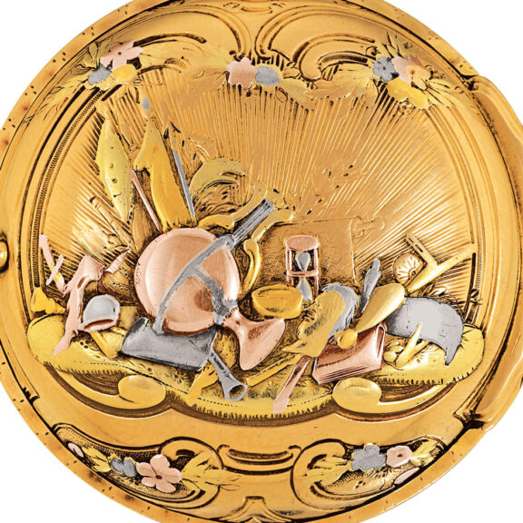 French vari-colored gold quarter repeating watch Circa 1750 French vari-colored gold quarter repeating watch Circa 1750