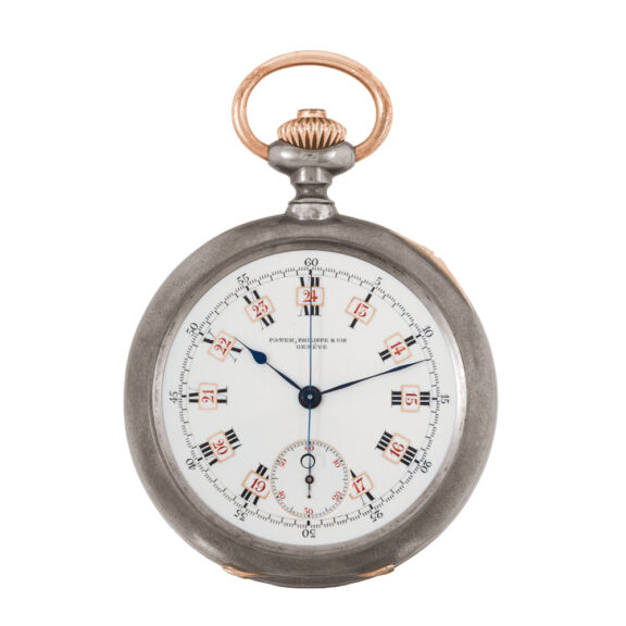 Swiss gunmetal pocket watch with chronograph Circa 1895