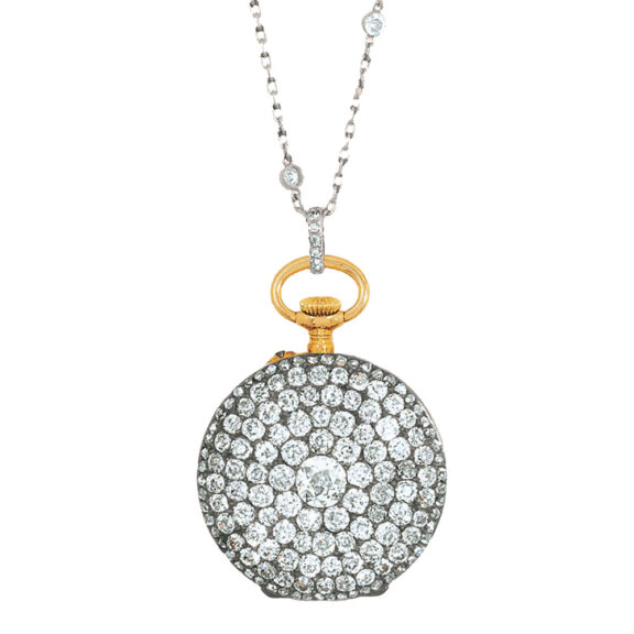 Swiss gold diamond-set lady's pendant watch Circa 1888