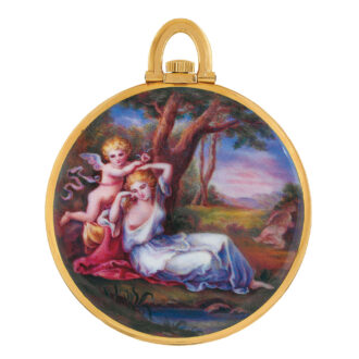 Swiss 18k gold and enamel keyless dress watch Circa 1947