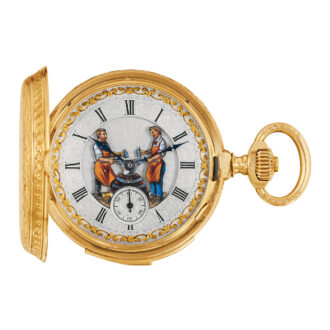 Swiss 18k gold minute repeating automaton watch Circa 1900
