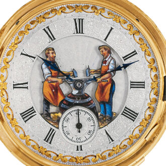 Swiss 18k gold minute repeating automaton watch Circa 1900