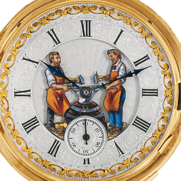 Swiss 18k gold minute repeating automaton watch Circa 1900 Swiss 18k gold minute repeating automaton watch Circa 1900