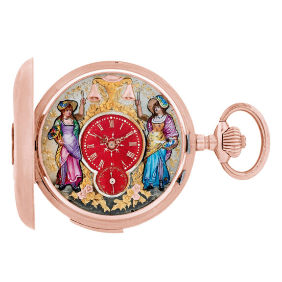 Swiss 18 Carat pink gold repeater with automaton Circa 1900