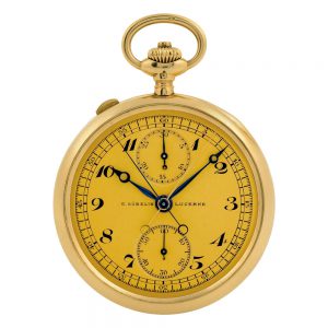 Swiss gold watch with split-seconds chronograph Circa 1920