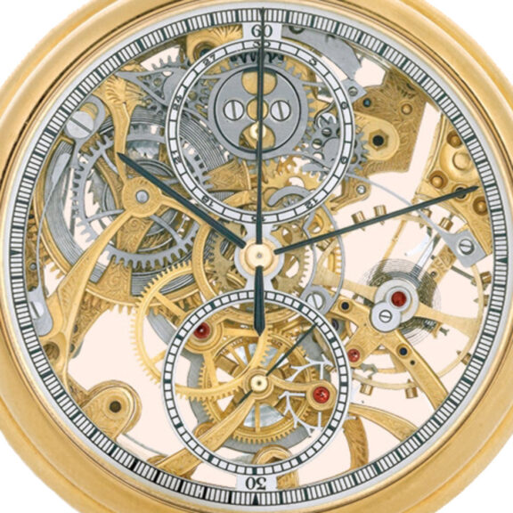 Swiss gold skeletonized watch with chronograph Circa 1980 Swiss gold skeletonized watch with chronograph Circa 1980
