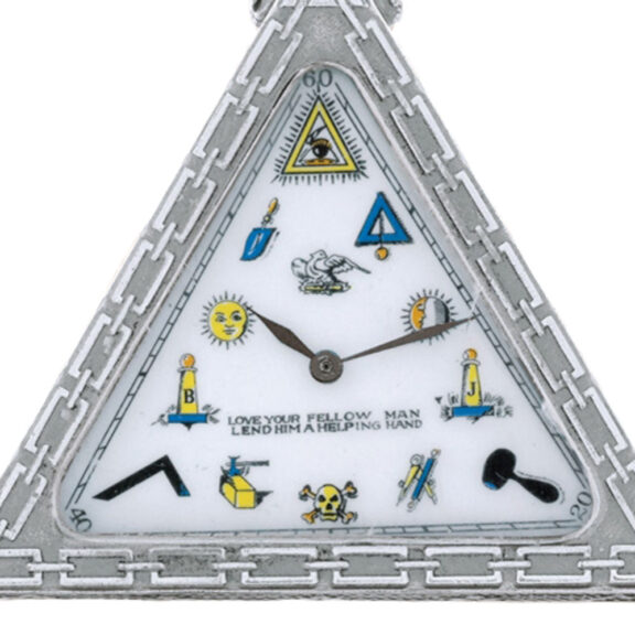Fine Swiss silver triangular Masonic form watch Circa 1930 Fine Swiss silver triangular Masonic form watch Circa 1930