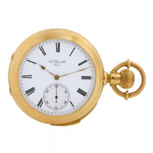 Swiss gold minute repeating keyless pocket watch Circa 1890