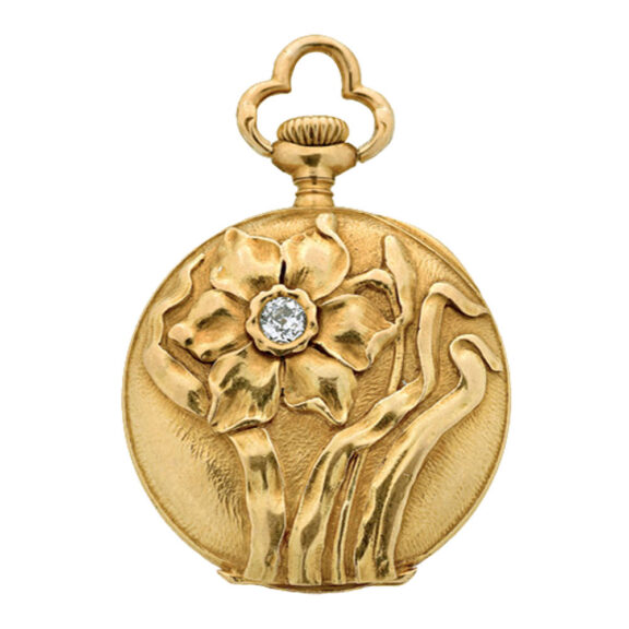 Swiss gold lady's pendant watch set with a diamond Circa 1901