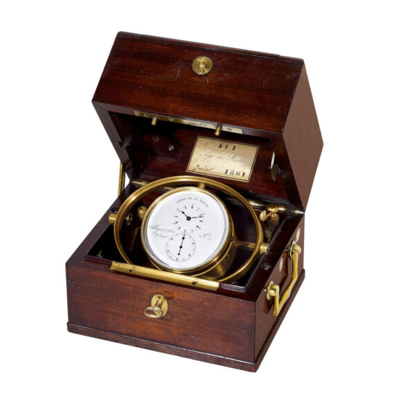 French brass marine deck watch in mahogany box Circa 1827