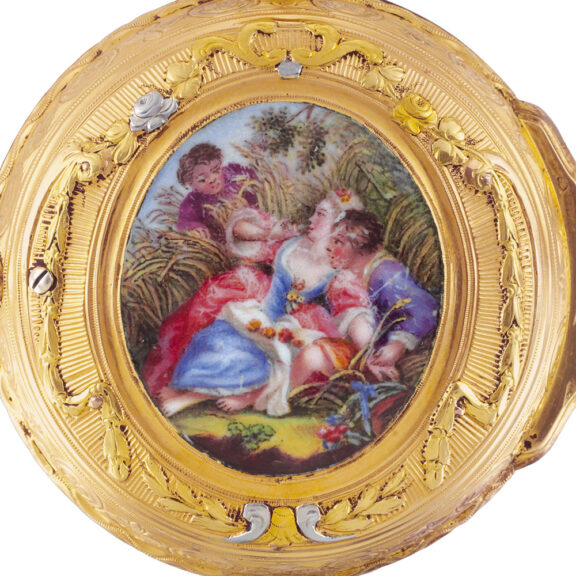 Swiss 18K varicoloured gold and enamel watch Circa 1780 Swiss 18K varicoloured gold and enamel watch Circa 1780