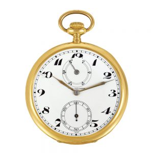 Swiss 18k gold watch with power reserve indicator Circa 1915