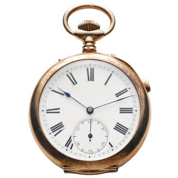 Swiss 9K gold repeating clock watch with grande sonnerie Circa 1890