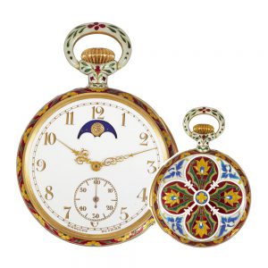 French gold, cloisonné enamel astronomic watch Circa 1892