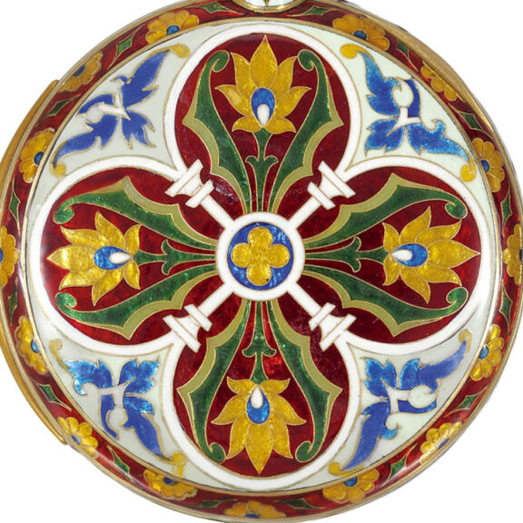 French gold, cloisonné enamel astronomic watch Circa 1892 French gold, cloisonné enamel astronomic watch Circa 1892