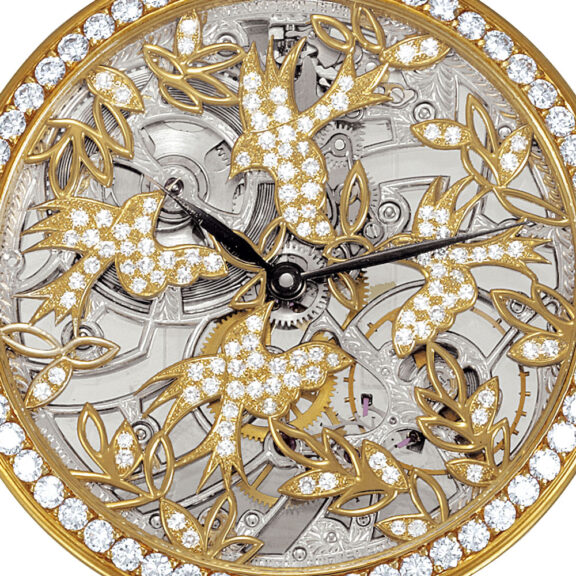 Swiss gold skeletonized watch with diamonds Circa 1988 Swiss gold skeletonized watch with diamonds Circa 1988