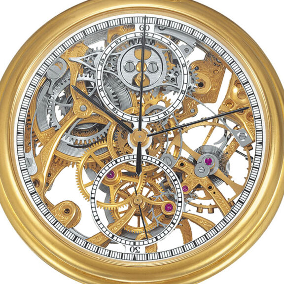 Swiss gold skeletonized watch with chronograph Circa 1980 Swiss gold skeletonized watch with chronograph Circa 1980